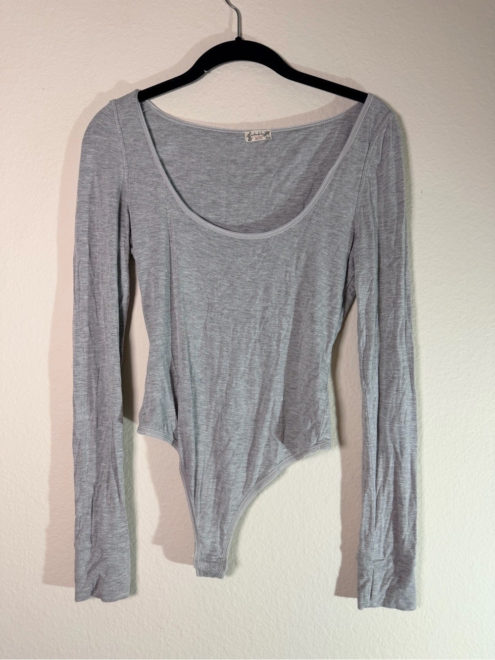 Free People Keep Away Bodysuit Heather Gray Long Sleeve Thumbhole XS/S - Picture 8 of 9